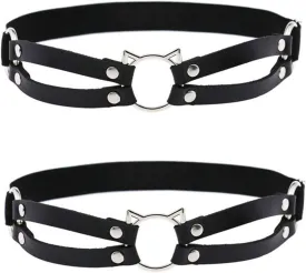2pcs Adjustable Faux Leather Leg Garter, Elastic Punk Thigh Straps for Ladies