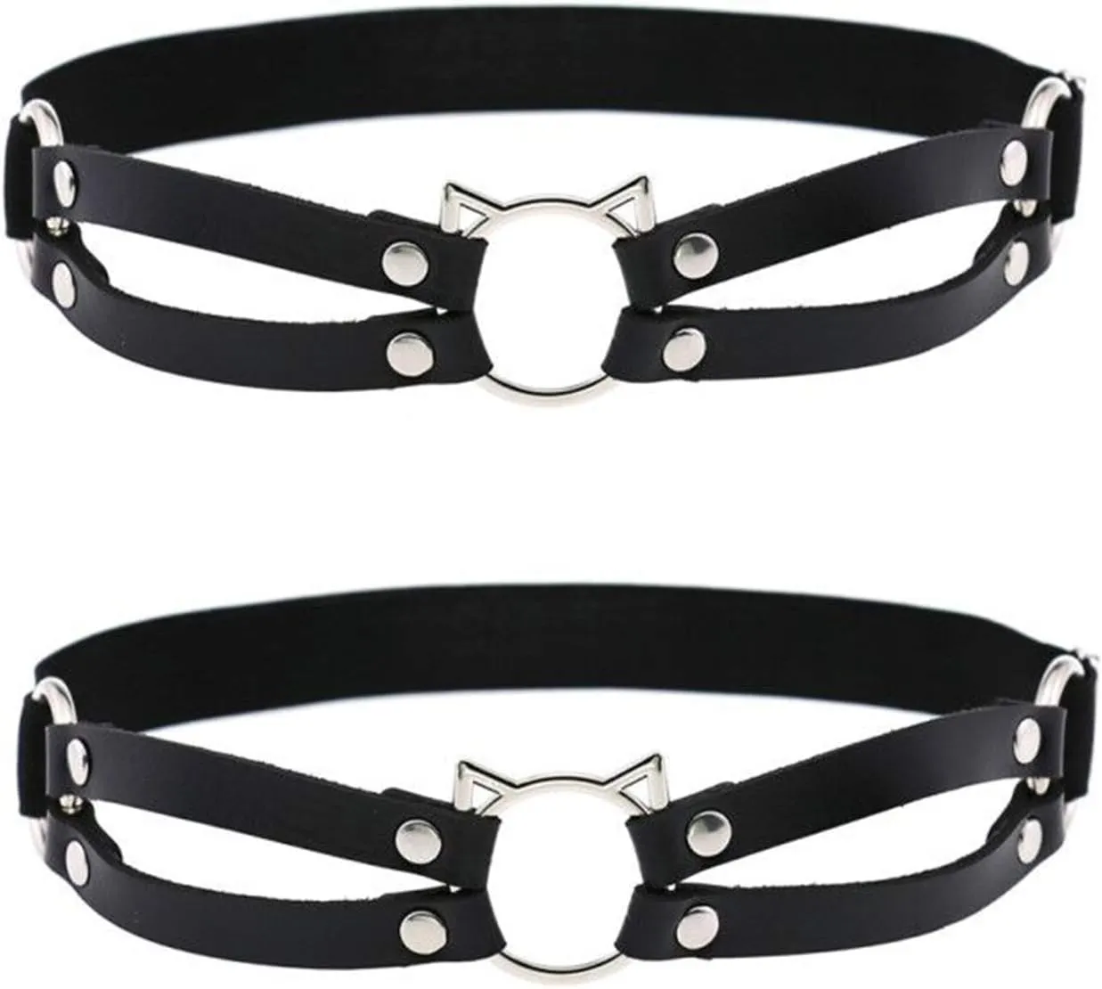 2pcs Adjustable Faux Leather Leg Garter, Elastic Punk Thigh Straps for Ladies