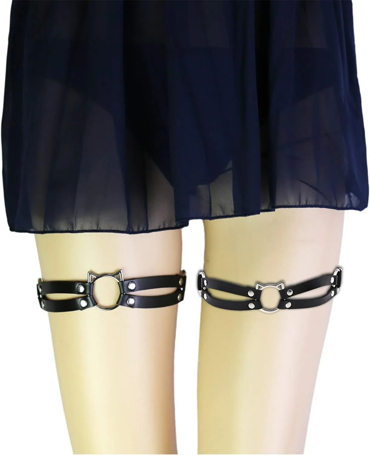 2pcs Adjustable Faux Leather Leg Garter, Elastic Punk Thigh Straps for Ladies
