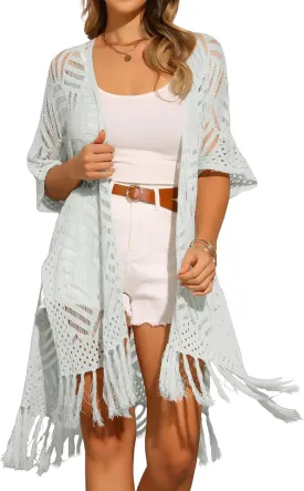 Allegra K Women's Summer Crochet Cardigan Short Sleeve Open Front Lightweight Boho Cover Up Cardigans