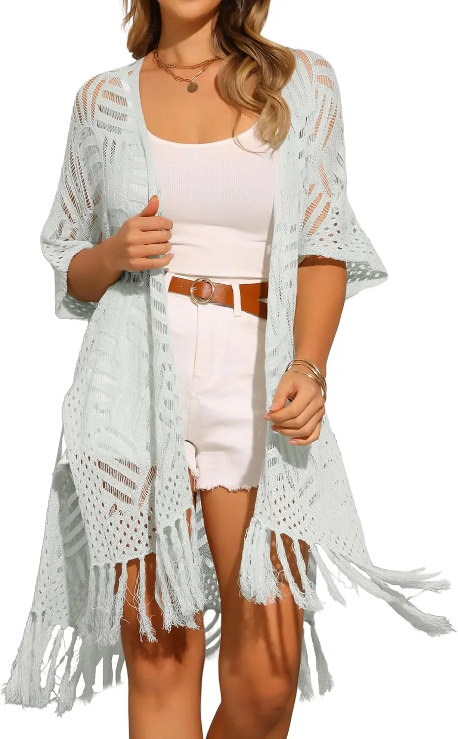 Allegra K Women's Summer Crochet Cardigan Short Sleeve Open Front Lightweight Boho Cover Up Cardigans