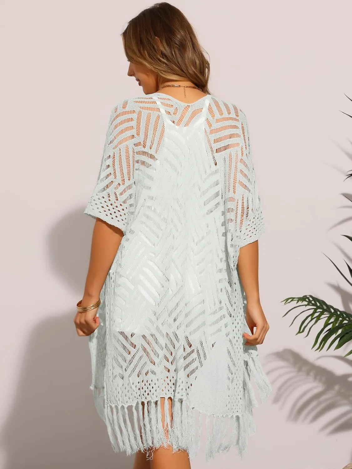 Allegra K Women's Summer Crochet Cardigan Short Sleeve Open Front Lightweight Boho Cover Up Cardigans