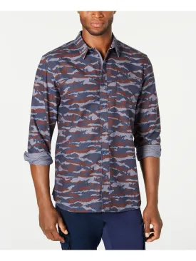 AMERICAN RAG Mens Navy Printed Collared Classic Fit Woven Dress Shirt