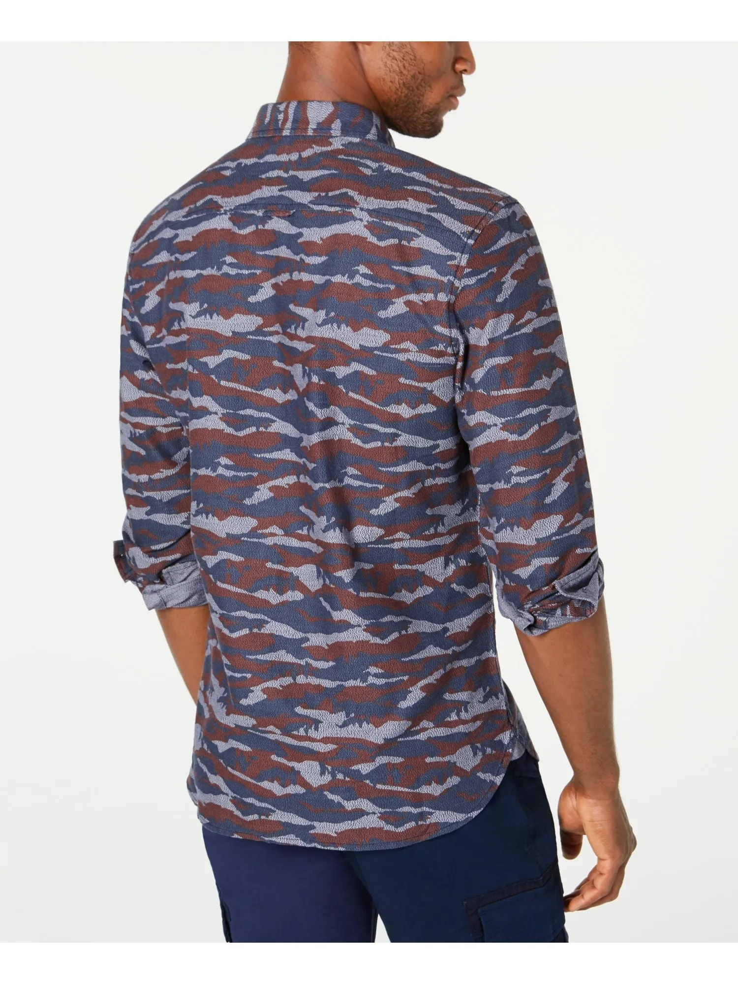 AMERICAN RAG Mens Navy Printed Collared Classic Fit Woven Dress Shirt