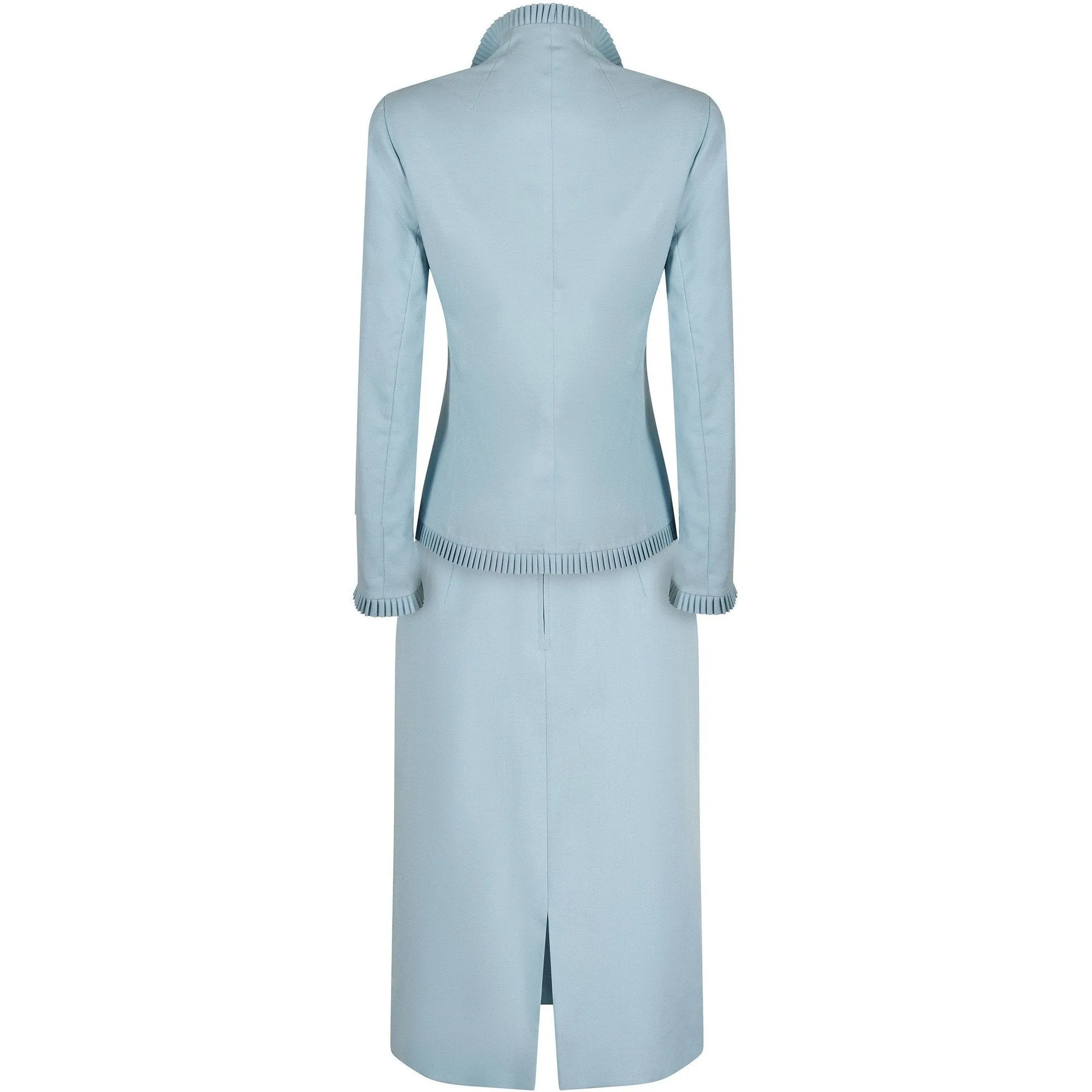ARCHIVE - 1970s Lilli Ann By Adolph Schuman Eggshell Blue Skirt Suit With Ruffle Trim
