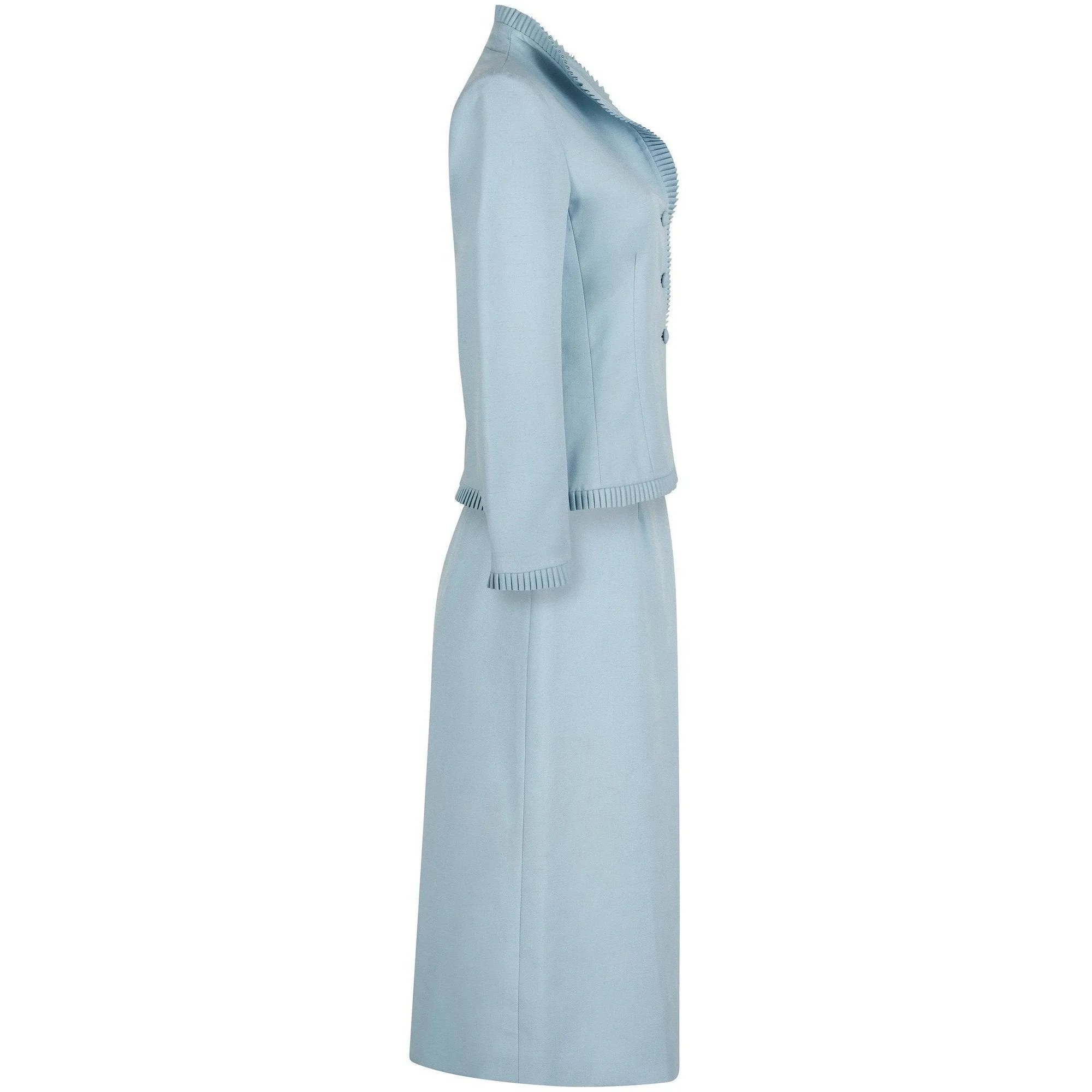 ARCHIVE - 1970s Lilli Ann By Adolph Schuman Eggshell Blue Skirt Suit With Ruffle Trim