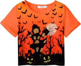 Arshiner Girls Halloween Shirt Crop Top Short Sleeve Graphic T Shirt Tee