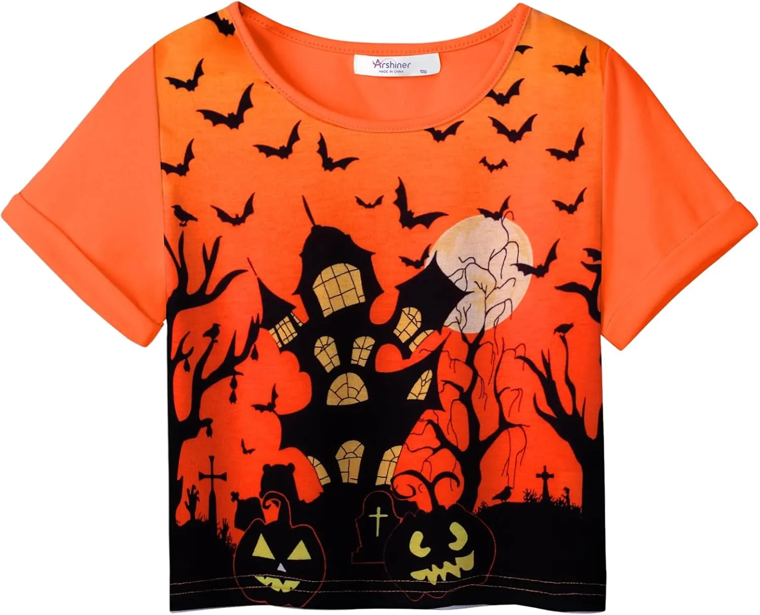 Arshiner Girls Halloween Shirt Crop Top Short Sleeve Graphic T Shirt Tee