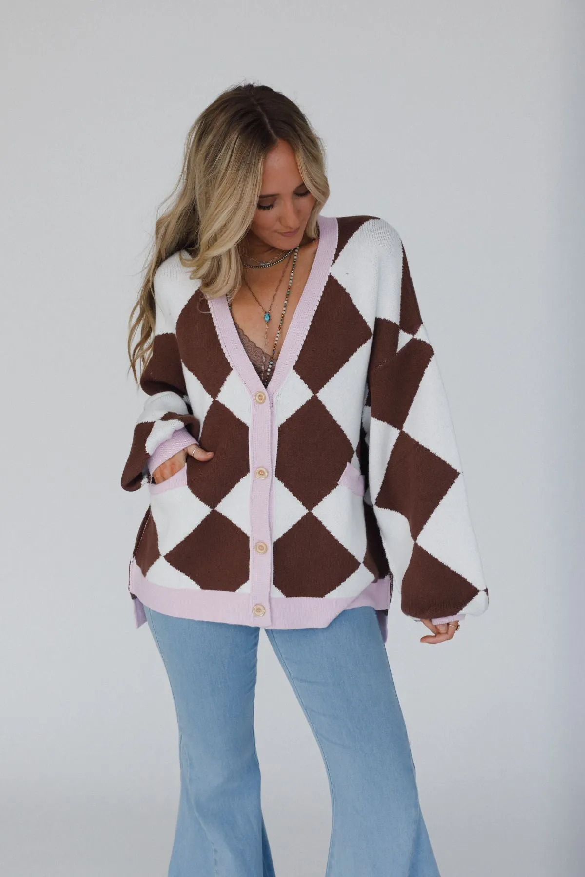 Ayla Argyle Cardigan - Brown