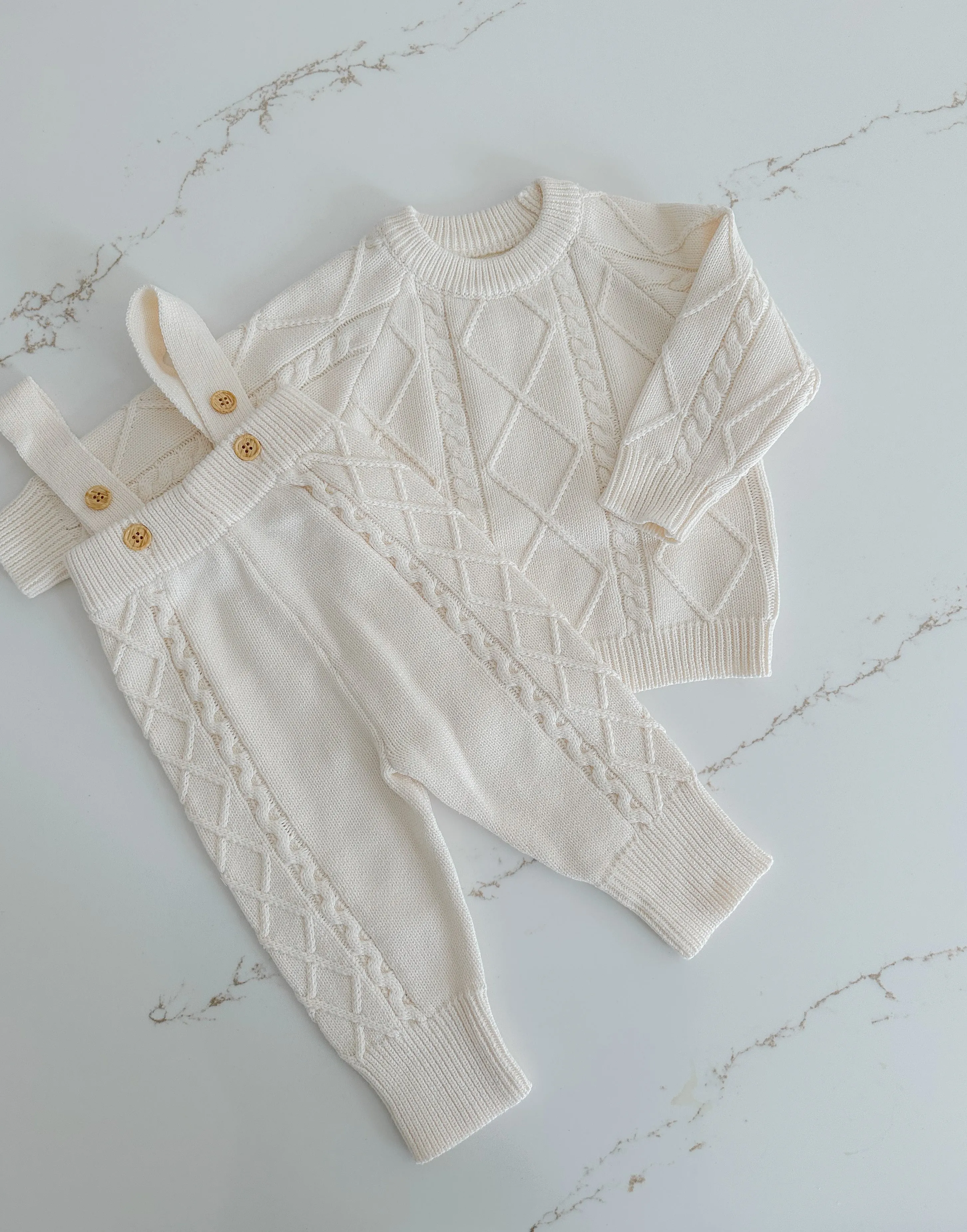Cable Knit Overalls - Milk