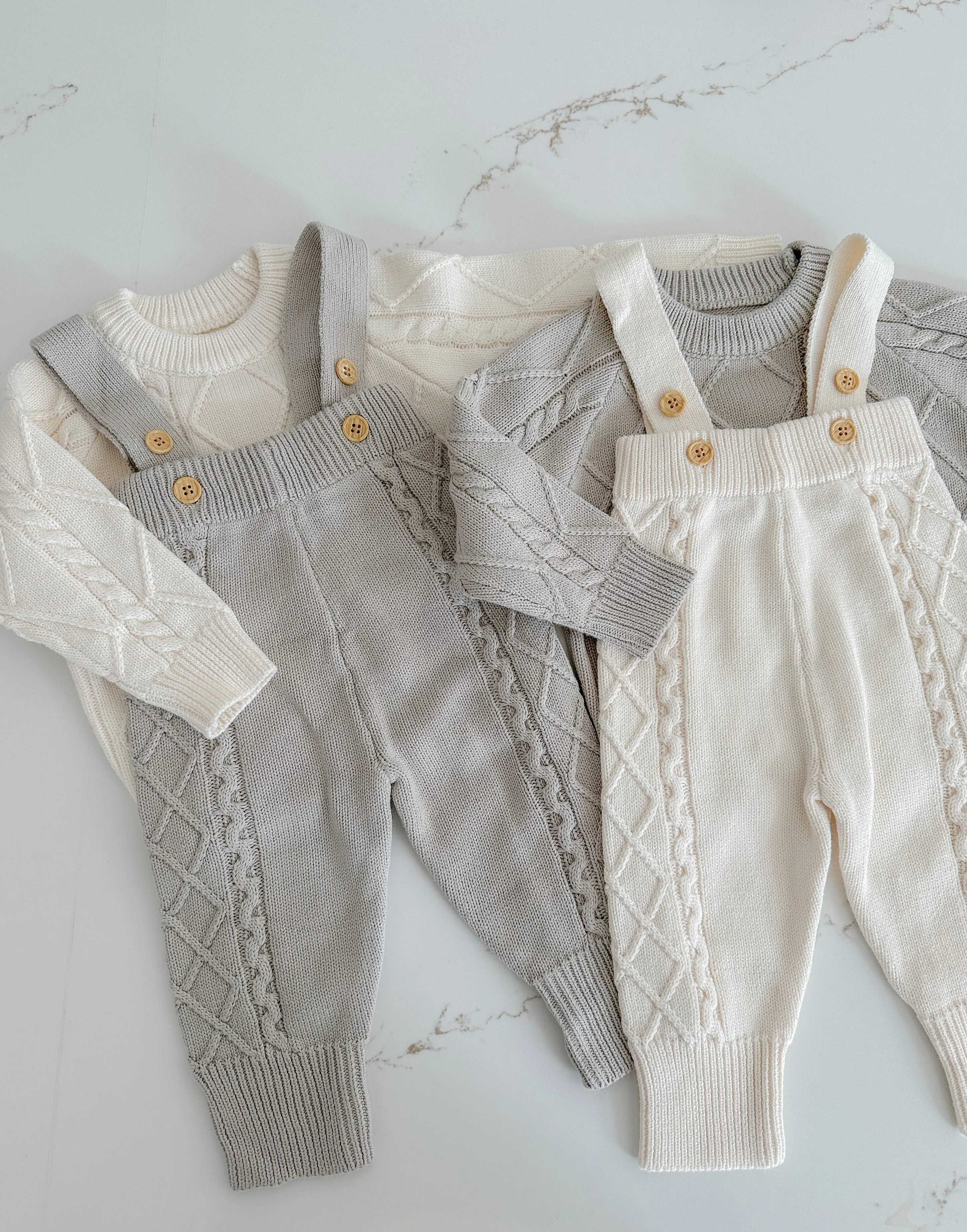 Cable Knit Overalls - Milk