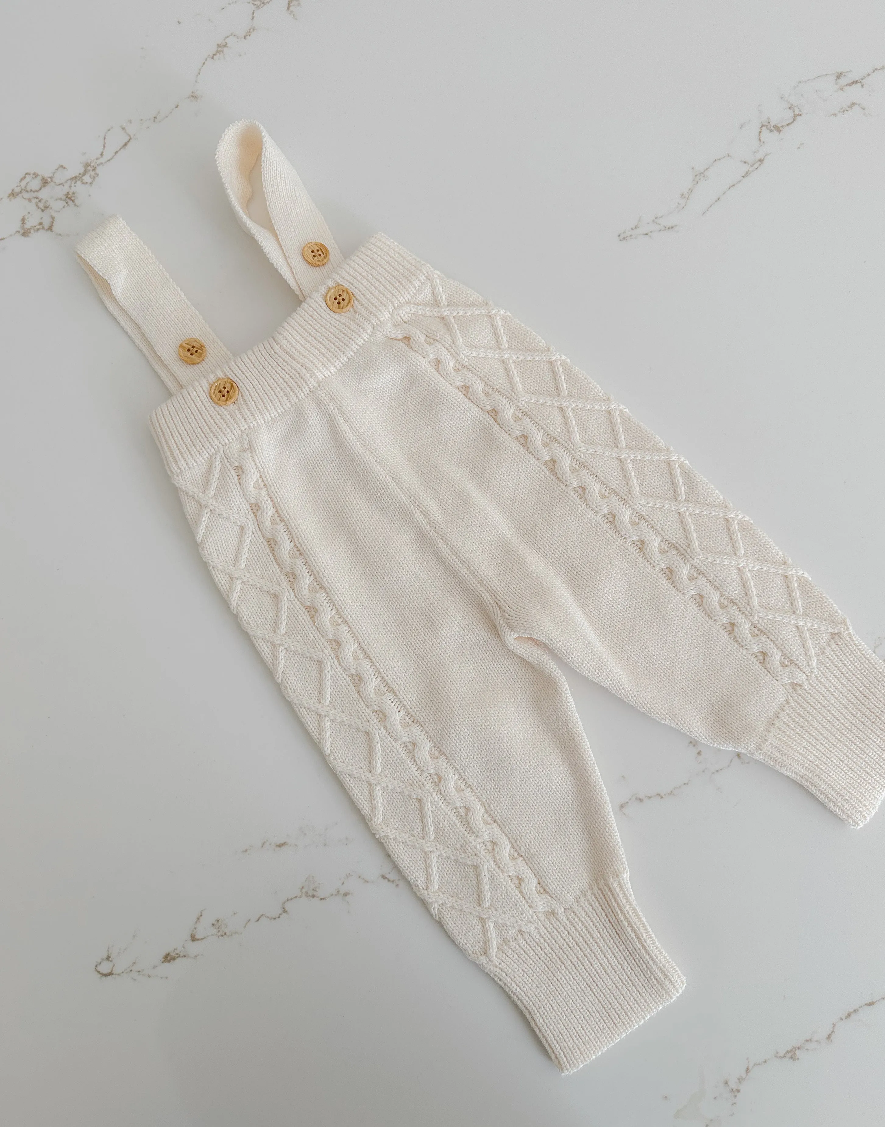 Cable Knit Overalls - Milk