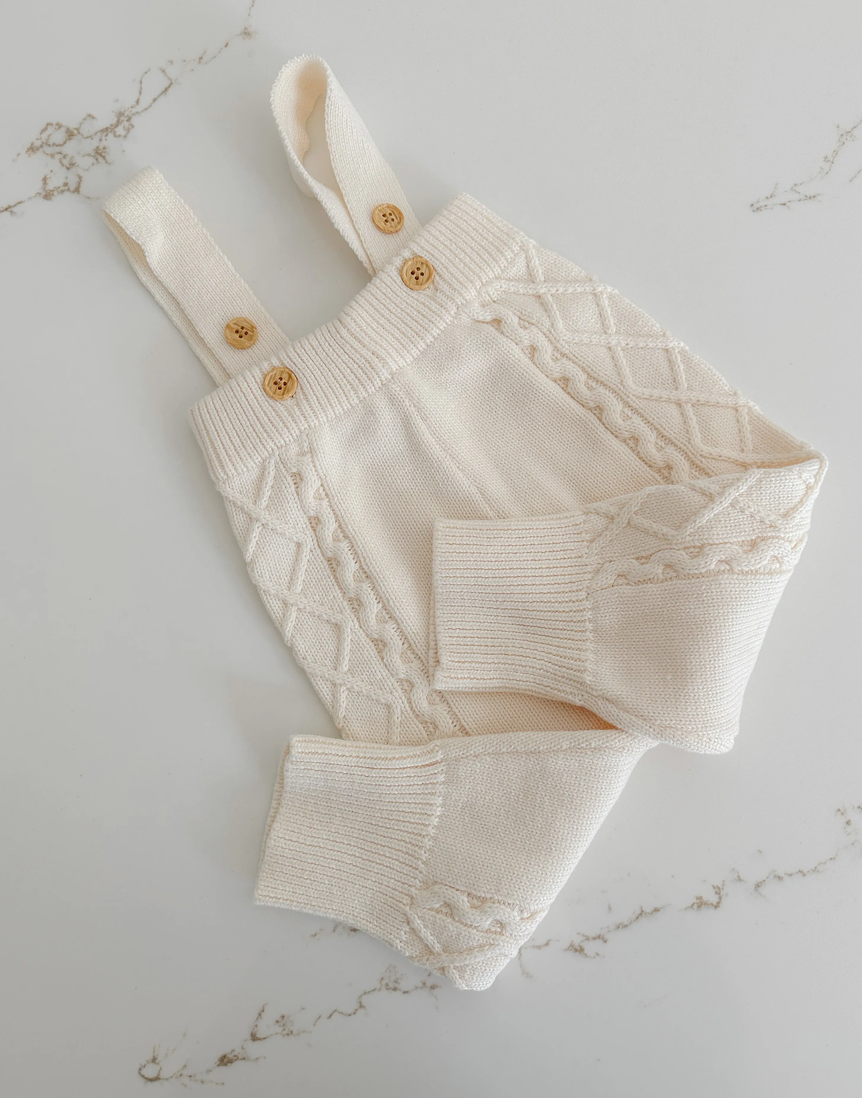Cable Knit Overalls - Milk