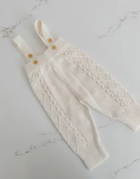 Cable Knit Overalls - Milk