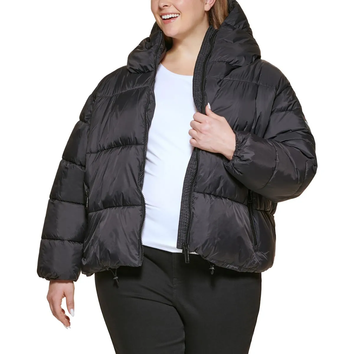 Calvin Klein Jeans Womens Plus Insulated Hooded Puffer Jacket