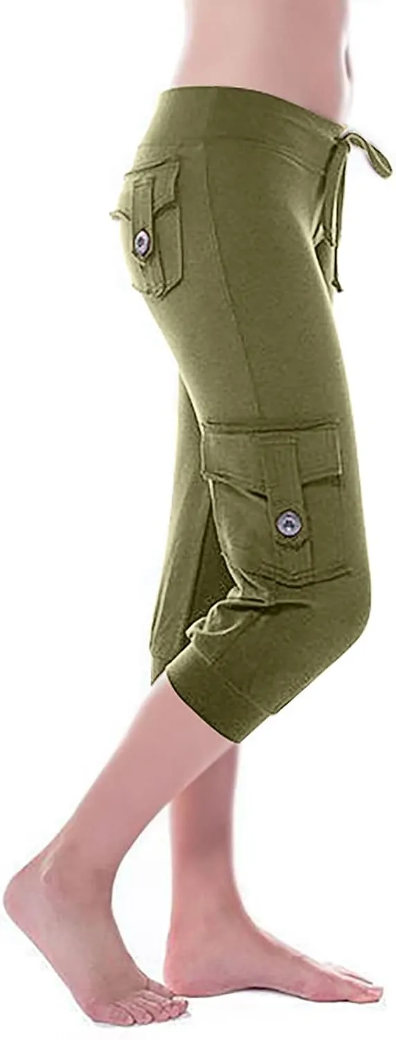 Cargo Capris for Women with Multi-Pocket Summer Mid Rise Lightweight Jogger Pants Stretchy Tactical Tavel Hiking Pant
