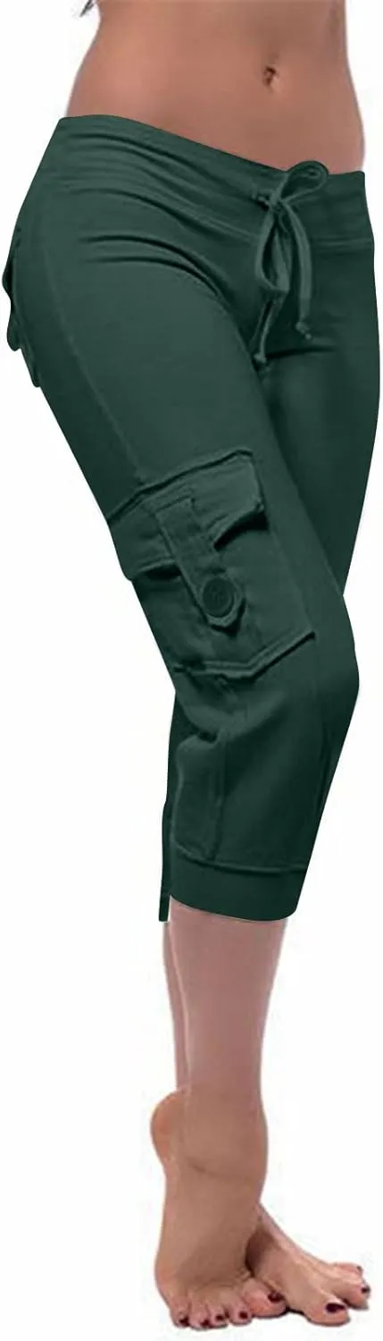 Cargo Capris for Women with Multi-Pocket Summer Mid Rise Lightweight Jogger Pants Stretchy Tactical Tavel Hiking Pant