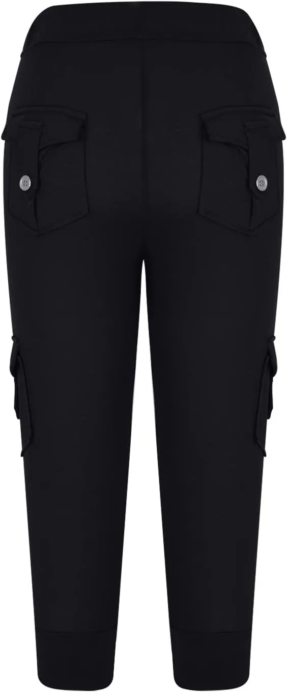 Cargo Capris for Women with Multi-Pocket Summer Mid Rise Lightweight Jogger Pants Stretchy Tactical Tavel Hiking Pant