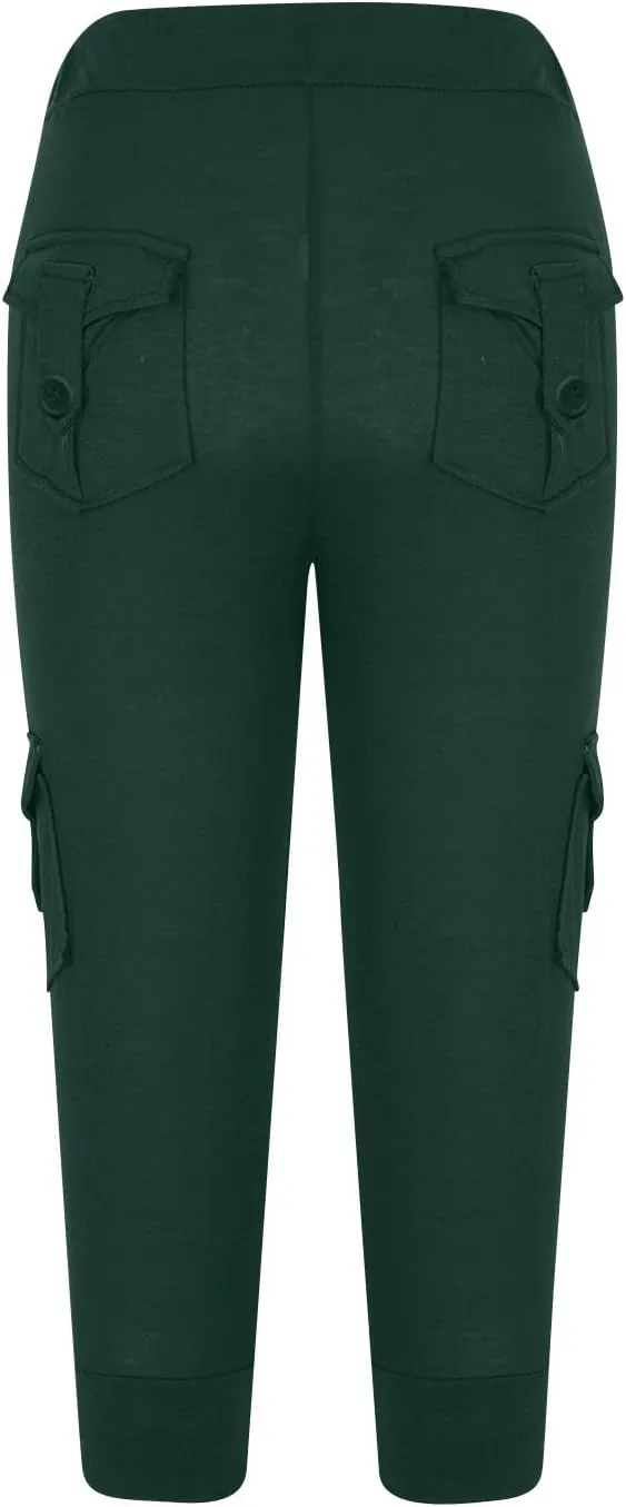 Cargo Capris for Women with Multi-Pocket Summer Mid Rise Lightweight Jogger Pants Stretchy Tactical Tavel Hiking Pant