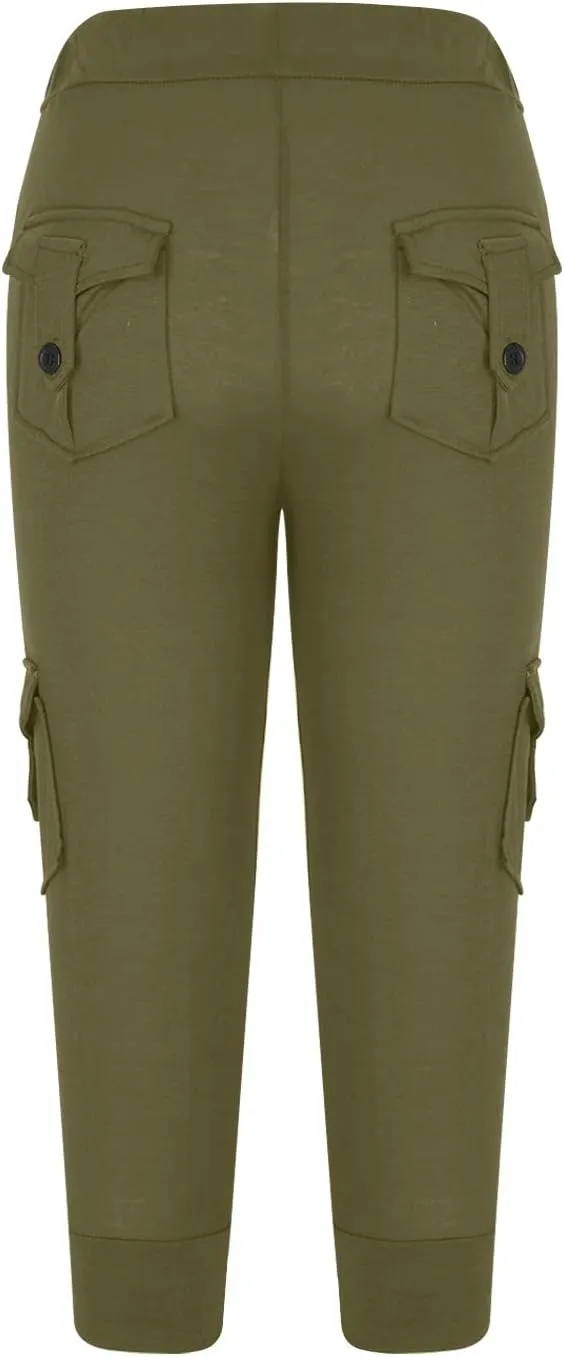 Cargo Capris for Women with Multi-Pocket Summer Mid Rise Lightweight Jogger Pants Stretchy Tactical Tavel Hiking Pant