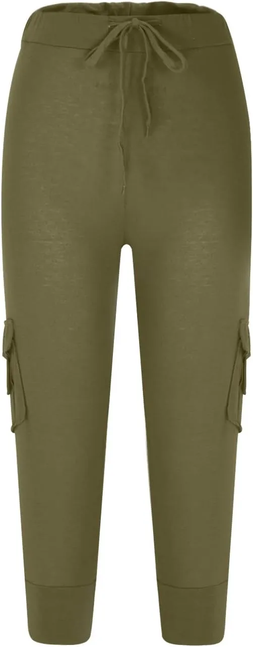 Cargo Capris for Women with Multi-Pocket Summer Mid Rise Lightweight Jogger Pants Stretchy Tactical Tavel Hiking Pant