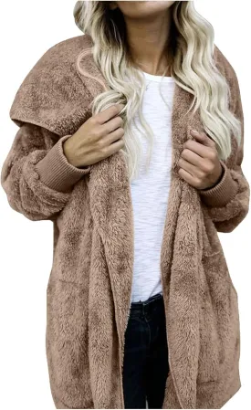 ChicCrate Womens Jacket Warm Fleece Teddy Fuzzy Wool Biker Fur Jackets Coats Loose Sherpa Outerwear Cardigan