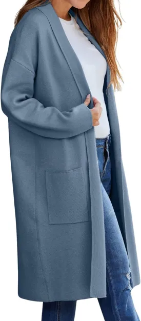 chouyatou Women's Lightweight Wool Coat Open Front Casual Wool Coatigan Coats with Pockets
