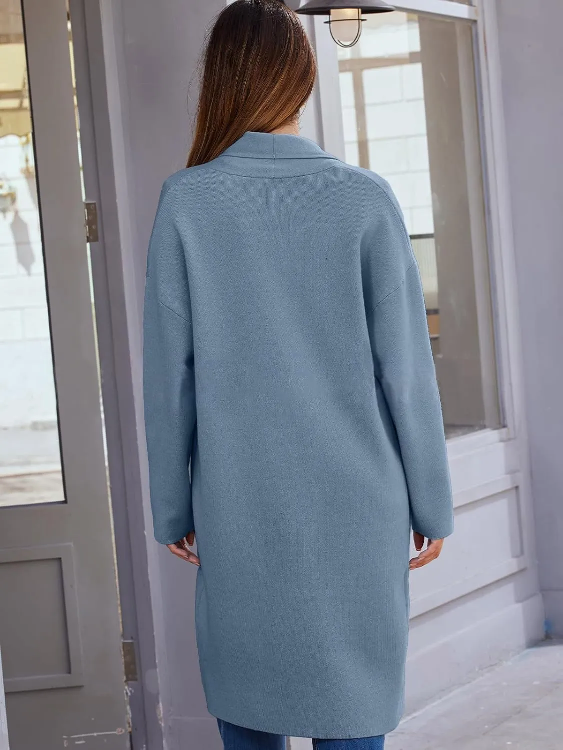 chouyatou Women's Lightweight Wool Coat Open Front Casual Wool Coatigan Coats with Pockets