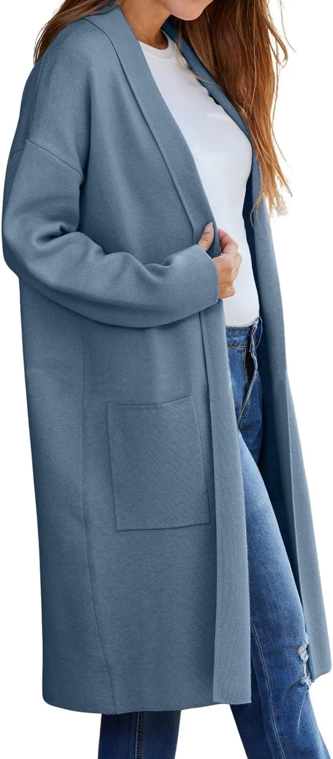 chouyatou Women's Lightweight Wool Coat Open Front Casual Wool Coatigan Coats with Pockets