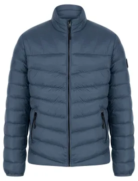 Eastwood Funnel Neck Quilted Puffer Jacket with Fleece Lined Collar in Slate Blue - Tokyo Laundry