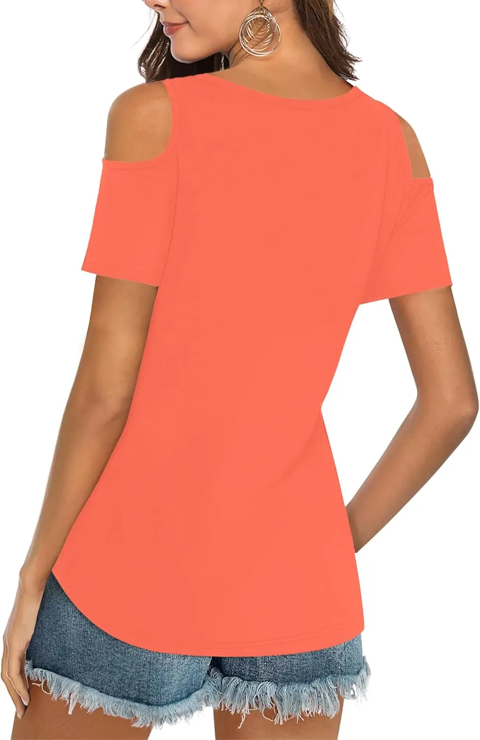 Elesomo Womens V Neck Cold Shoulder Tops Short/Long Sleeve Summer T Shirts Basic Tees