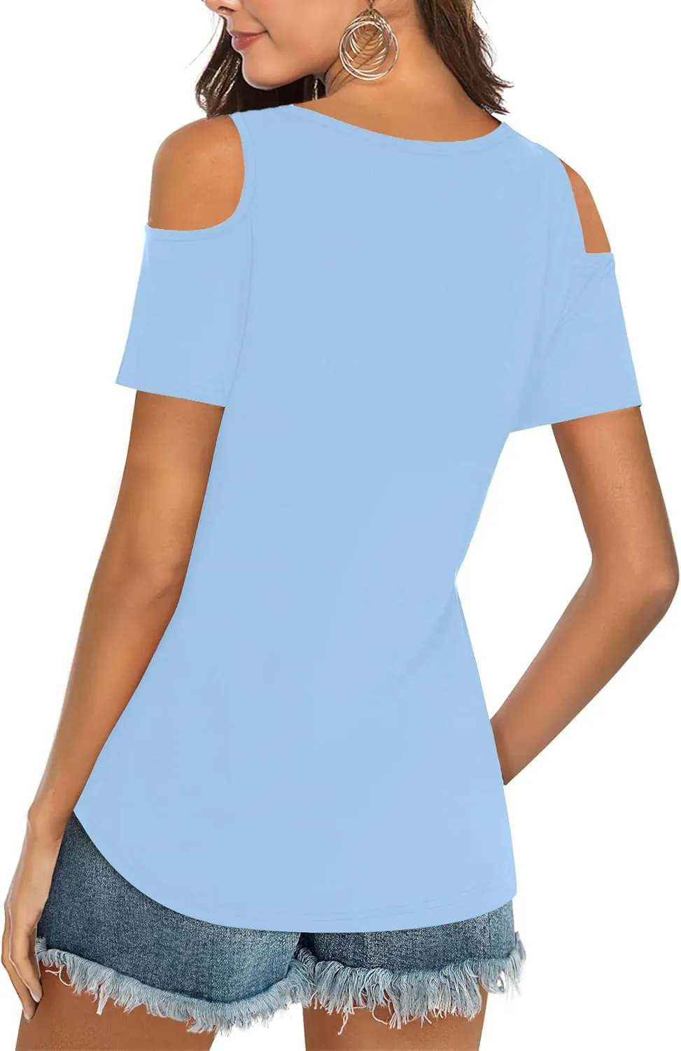 Elesomo Womens V Neck Cold Shoulder Tops Short/Long Sleeve Summer T Shirts Basic Tees