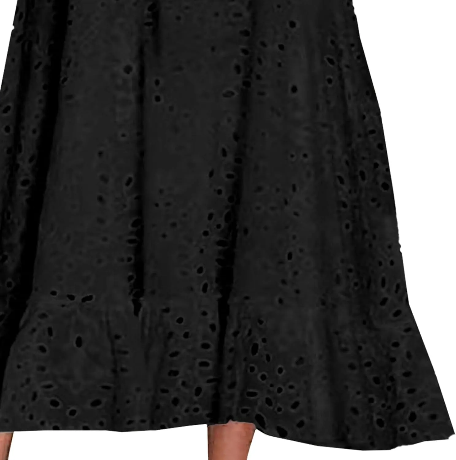 Eyelet Dress for Women Ruffle Notch Neck Tunic Lace Dress Summer Ruffle Hem Floral Midi Dresses