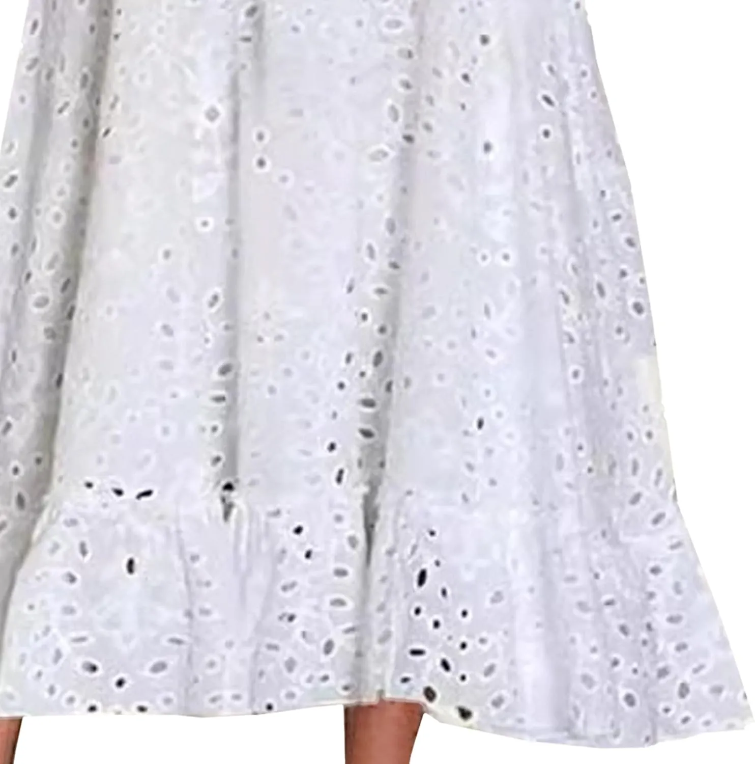 Eyelet Dress for Women Ruffle Notch Neck Tunic Lace Dress Summer Ruffle Hem Floral Midi Dresses