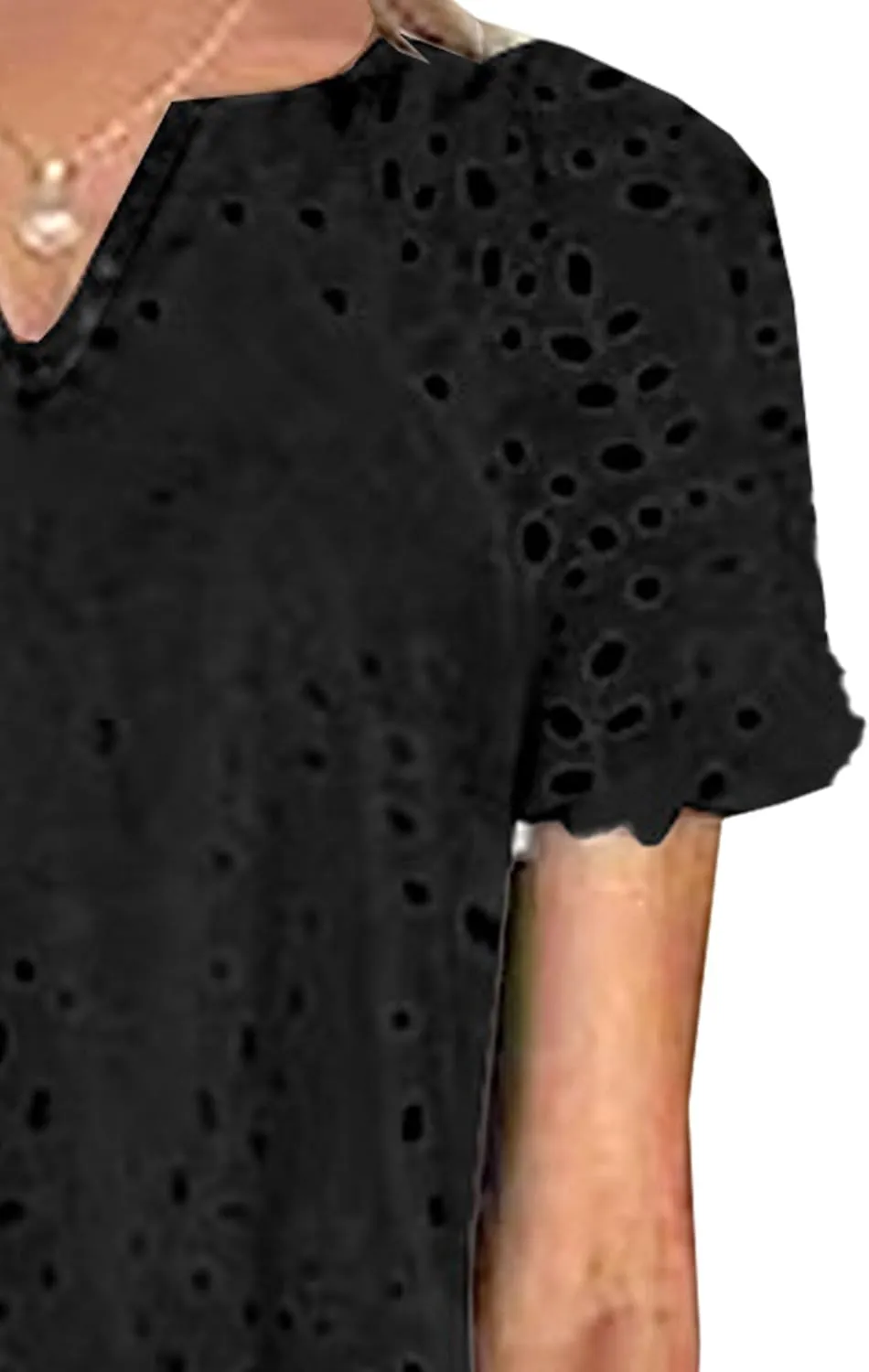 Eyelet Dress for Women Ruffle Notch Neck Tunic Lace Dress Summer Ruffle Hem Floral Midi Dresses