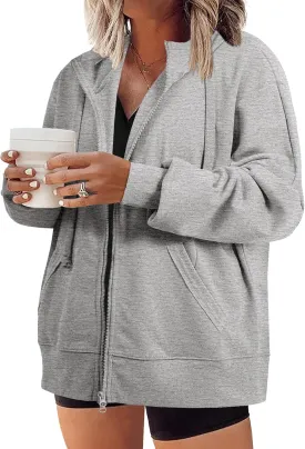 Eytino Women Plus Size Sweatshirts Long Sleeve Zip Up Oversized Casual Hoodies Jackets 2025 Fashion Fall Outfits(1X-5X)