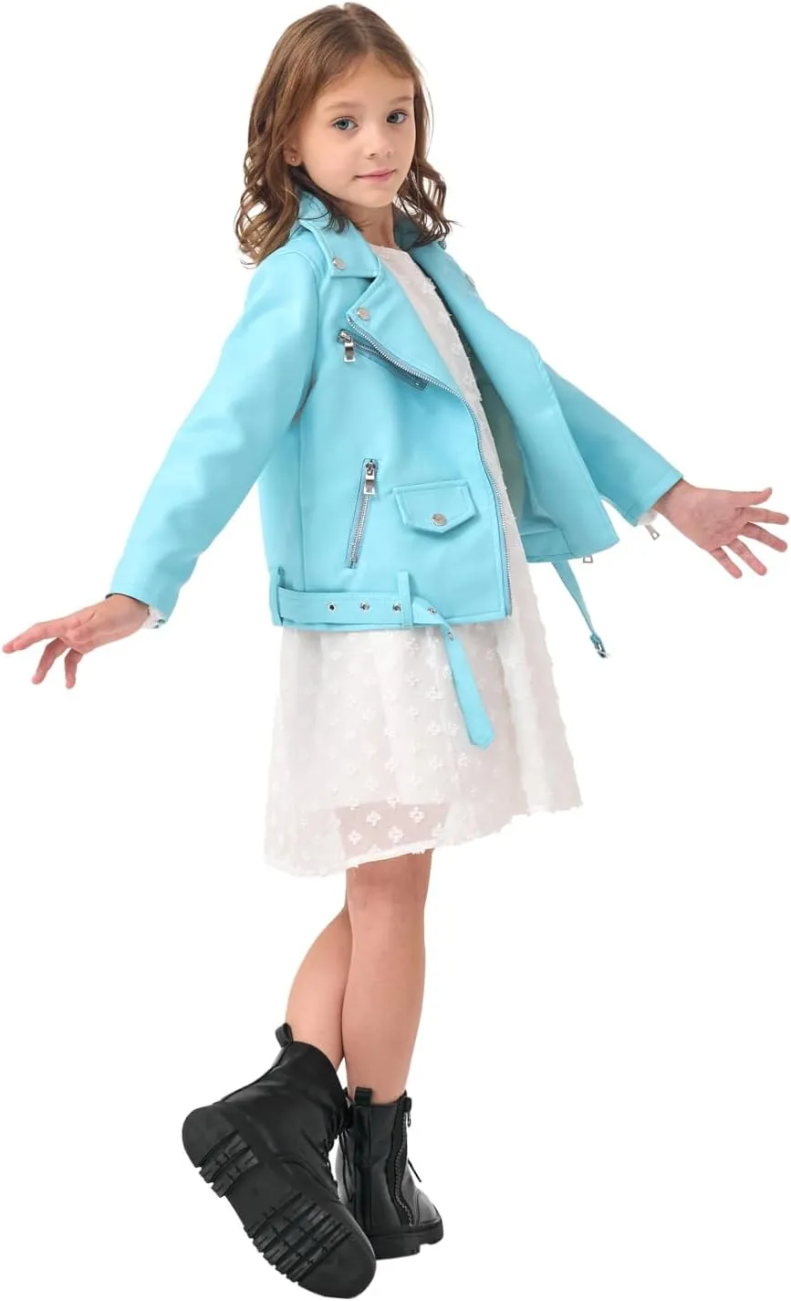 Girls Boys Biker Jacket Faux Leather Rivets Leather Motor Jacket Coat For Kids 3-16Years