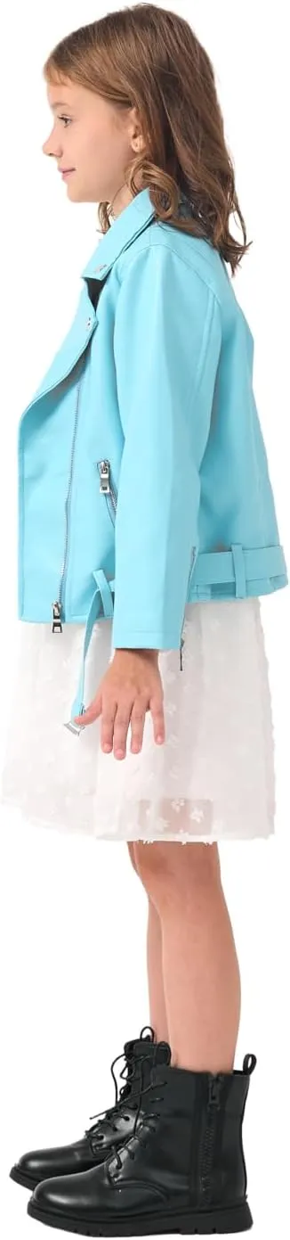 Girls Boys Biker Jacket Faux Leather Rivets Leather Motor Jacket Coat For Kids 3-16Years