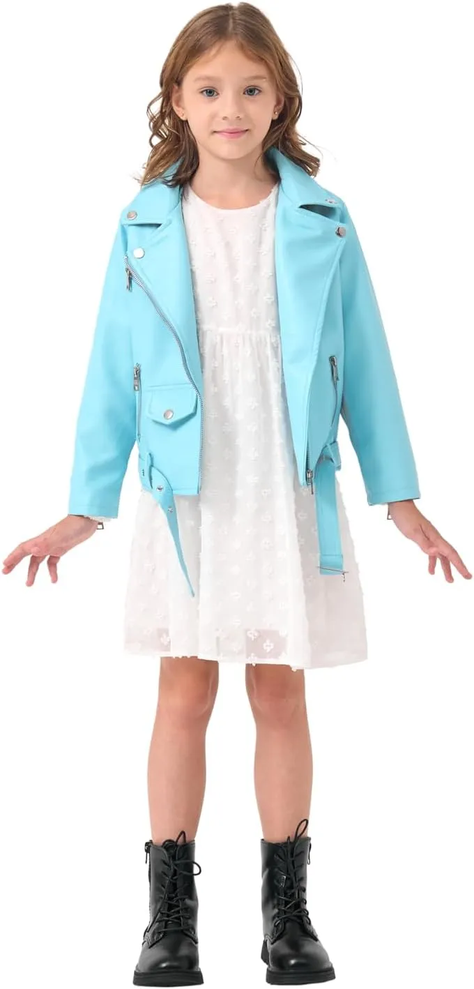 Girls Boys Biker Jacket Faux Leather Rivets Leather Motor Jacket Coat For Kids 3-16Years