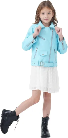 Girls Boys Biker Jacket Faux Leather Rivets Leather Motor Jacket Coat For Kids 3-16Years