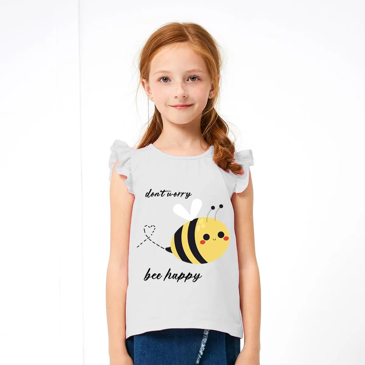 Girls Short Sleeve Shirts Casual Toddler Ruffle T Shirt Kids Bee Tank Top Mermaid Ice Cream Summer Crewneck Tees 2-7 Years