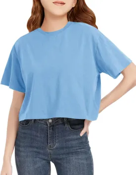 Girls Summer Crop Tops Kids Fashion Oversized Crew Neck Cropped Short Sleeve T Shirts Basic Tees Size 5-14 Years