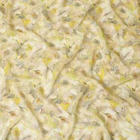 Golden Hues Floral Viscose Crepe Fabric - Elegant Printed Design, Crafted in India, 110cm Wide-D18717