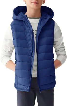 Haloumoning Boys Puffer Vest Kids Sleeveless Lightweight Puffy Down Jacket with Hood 4-14 Years