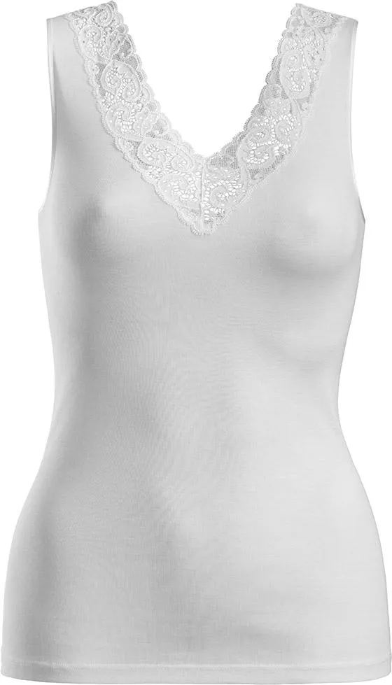 Hanro - Cotton Lace V-Neck Tank Singlet