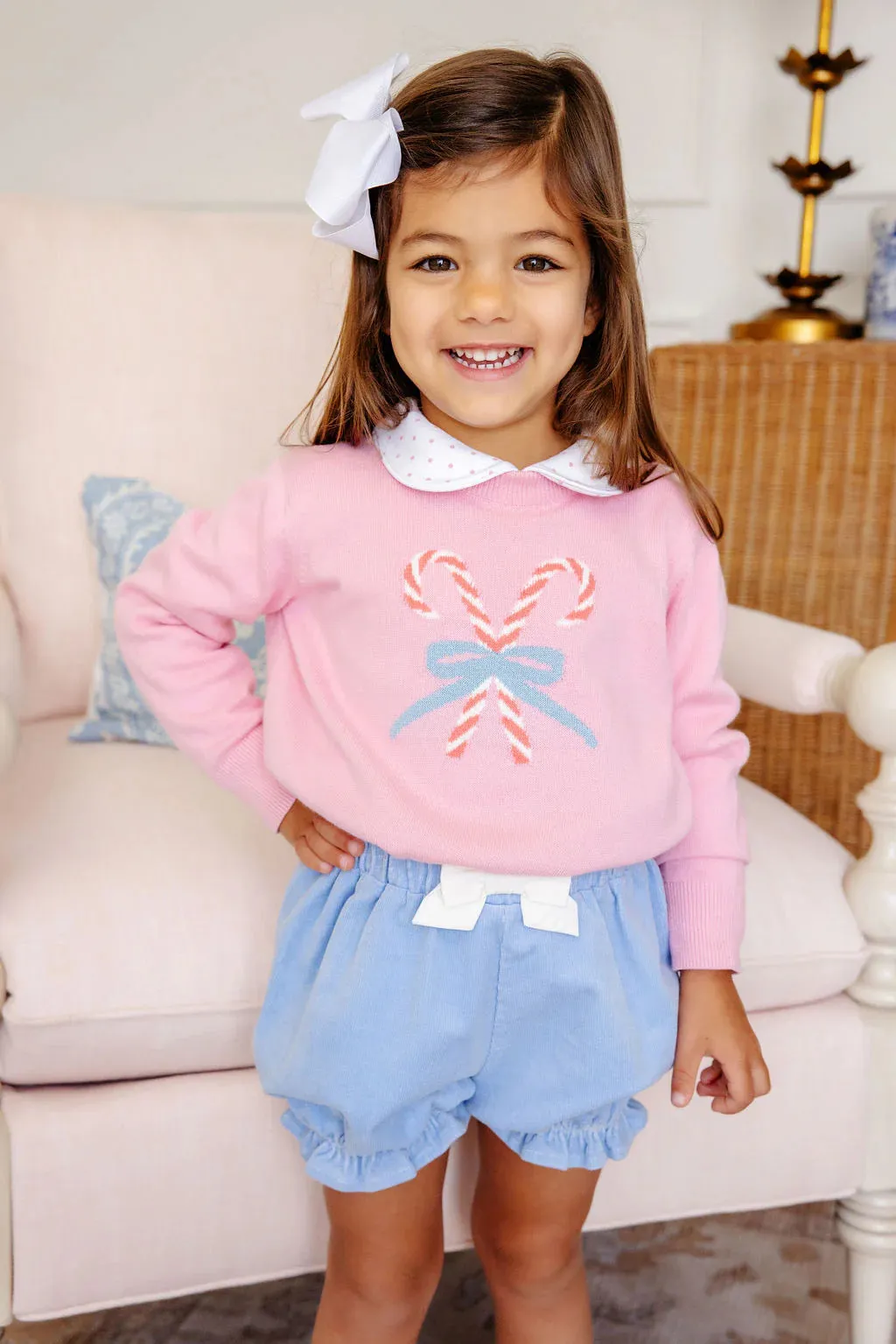 Isabelle's Intarsia Sweater Hamptons Hot Pink with Candy Cane Intarsia