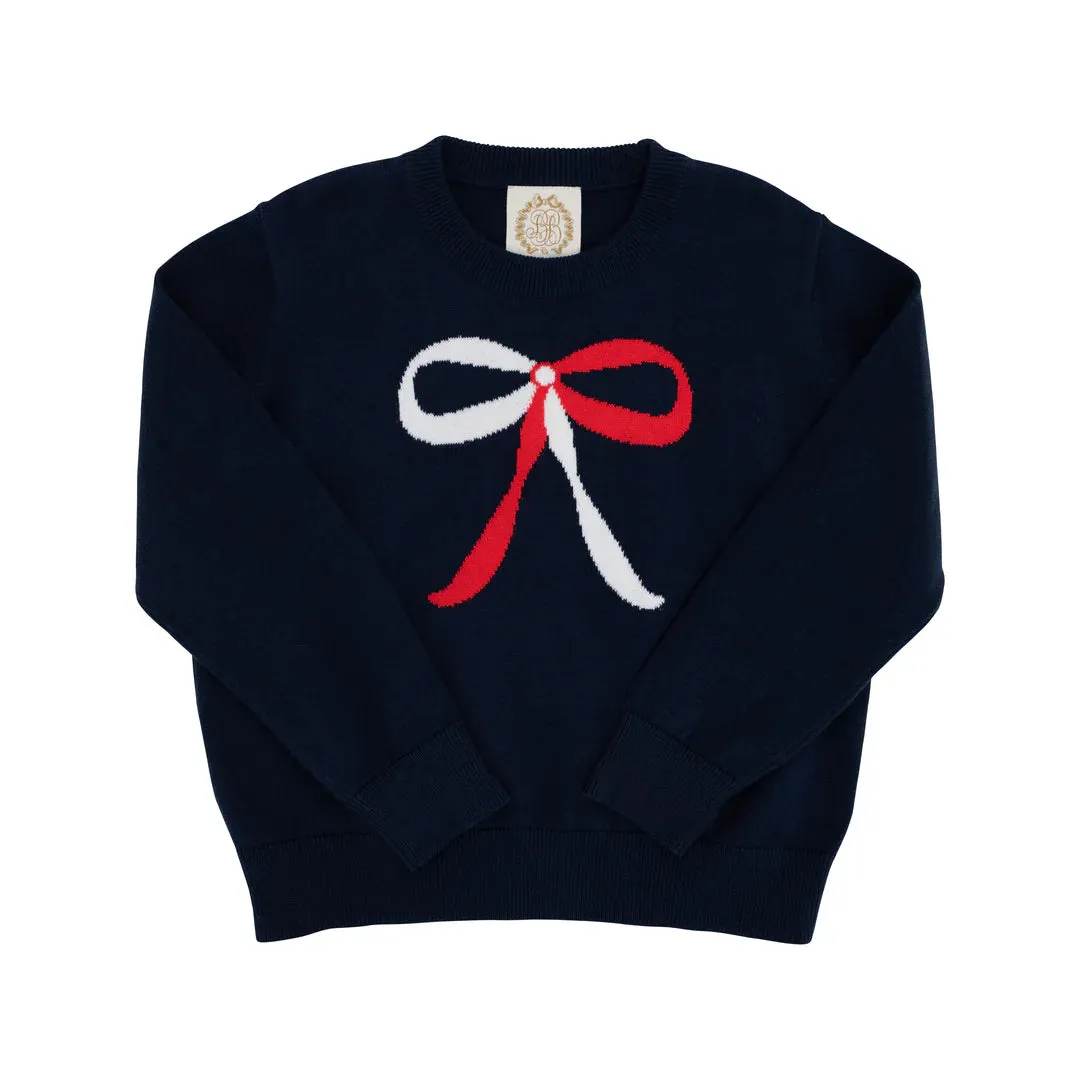 Isabelle's Intarsia Sweater
Nantucket Navy with Richmond Red & Worth Avenue White Bow Intarsia