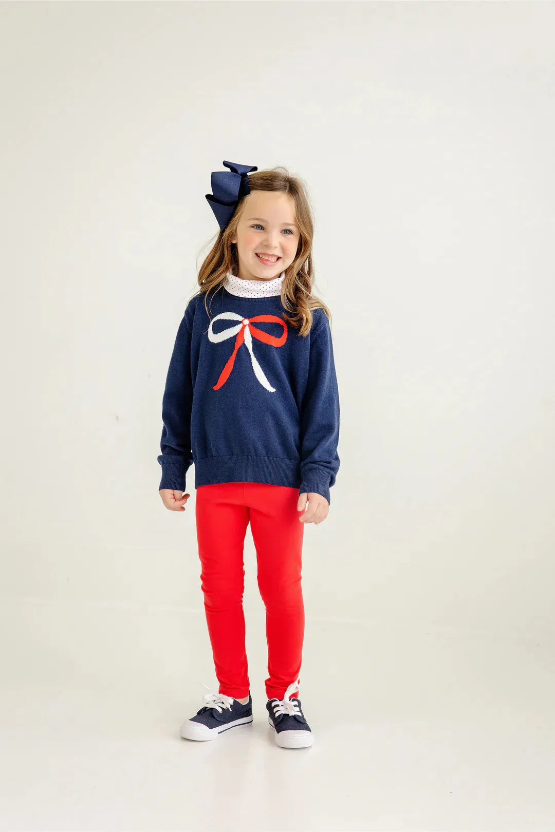 Isabelle's Intarsia Sweater
Nantucket Navy with Richmond Red & Worth Avenue White Bow Intarsia