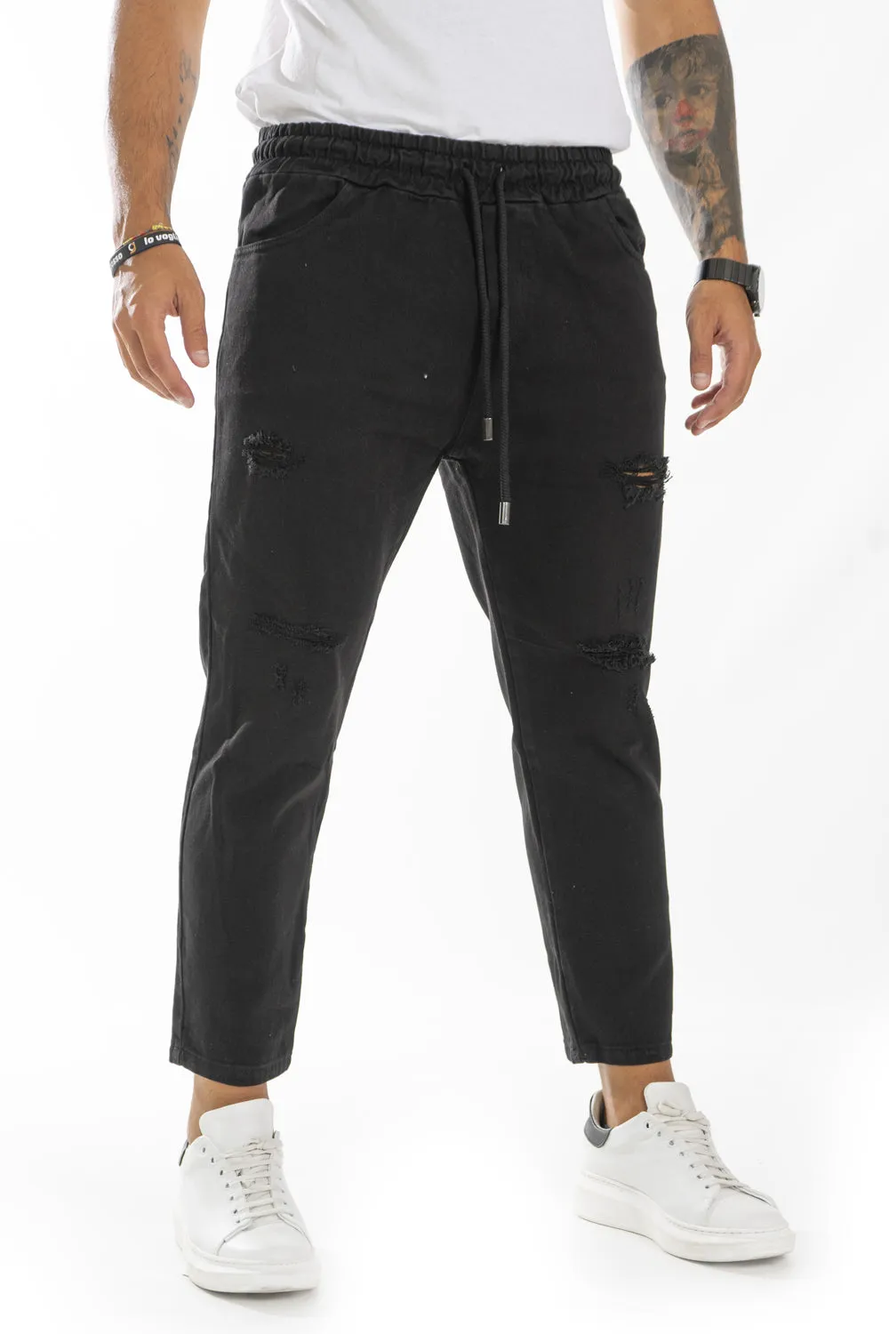 Jeans Uomo Vita Jogger Con Abrasioni Tinta Unita Art. JS376