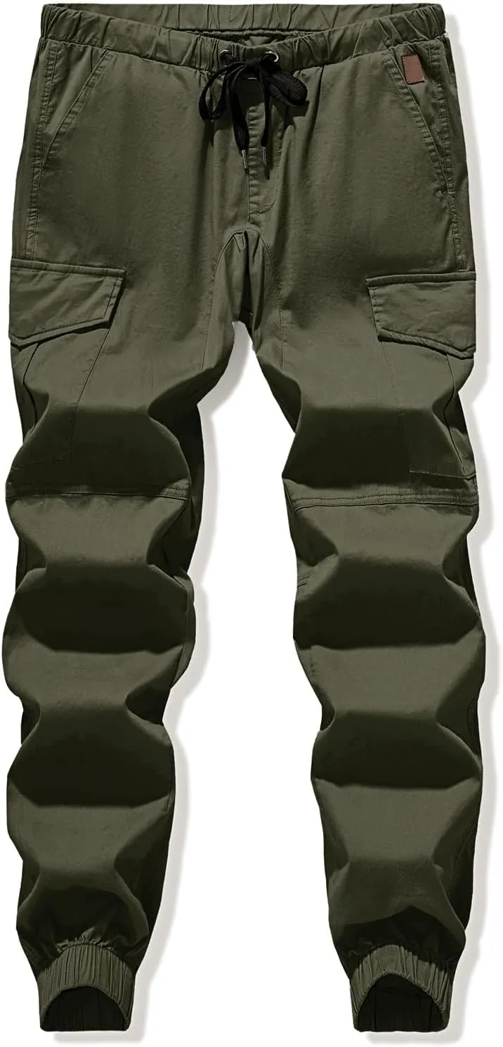 JMIERR Mens Fashion Cargo Pants - Casual Cotton Tapered Stretch Twill Drawstring Athletic Joggers Sweatpants with 6 Pockets